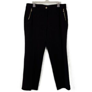 Anne Klein Black Dress Pants 14P 36" x 26" Gold Zipper Pockets